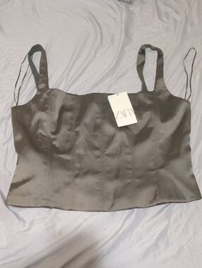 Zara Green Satin Corset-Style Crop Top Size XXL